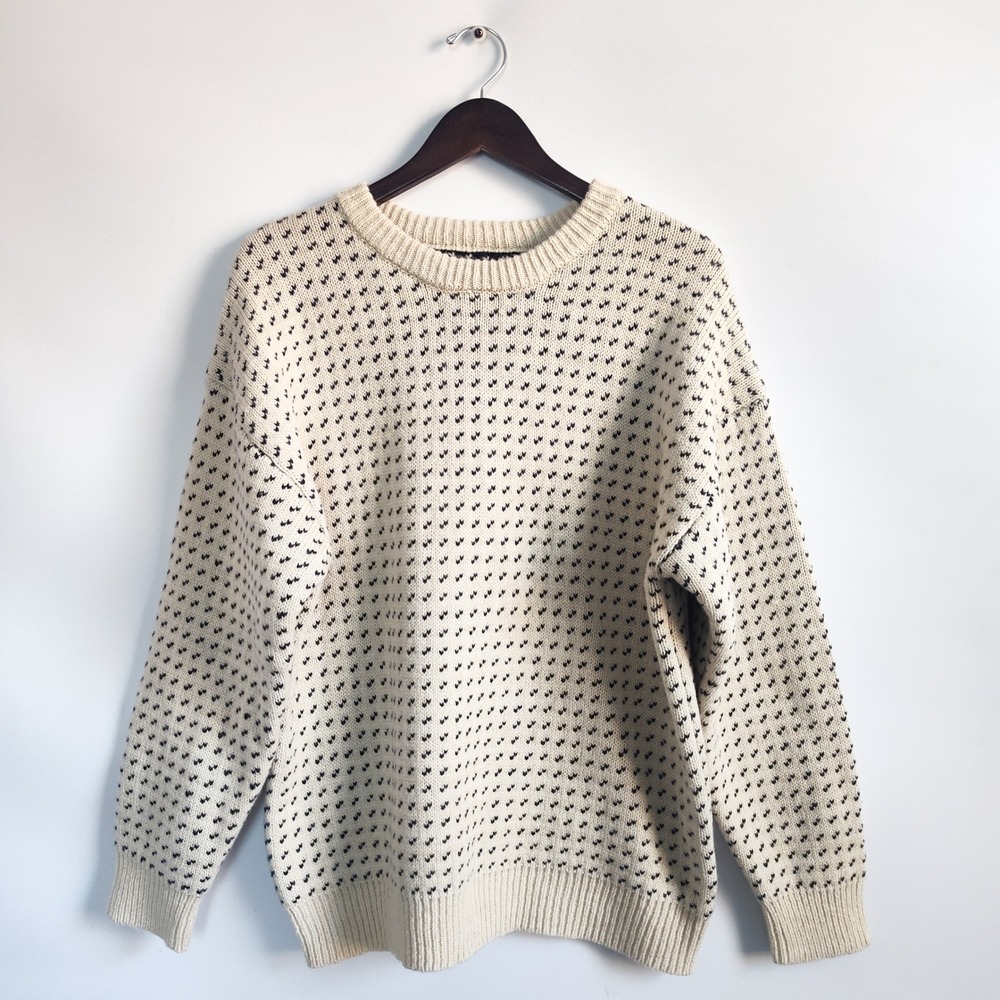 B'ming Beams Sweater Medium Wool Blend Birds Eye Knit Crewneck Cream Pullover - Picture 1 of 7